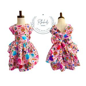 Handmade Candyland Themed A-line Ruffle Party Dress